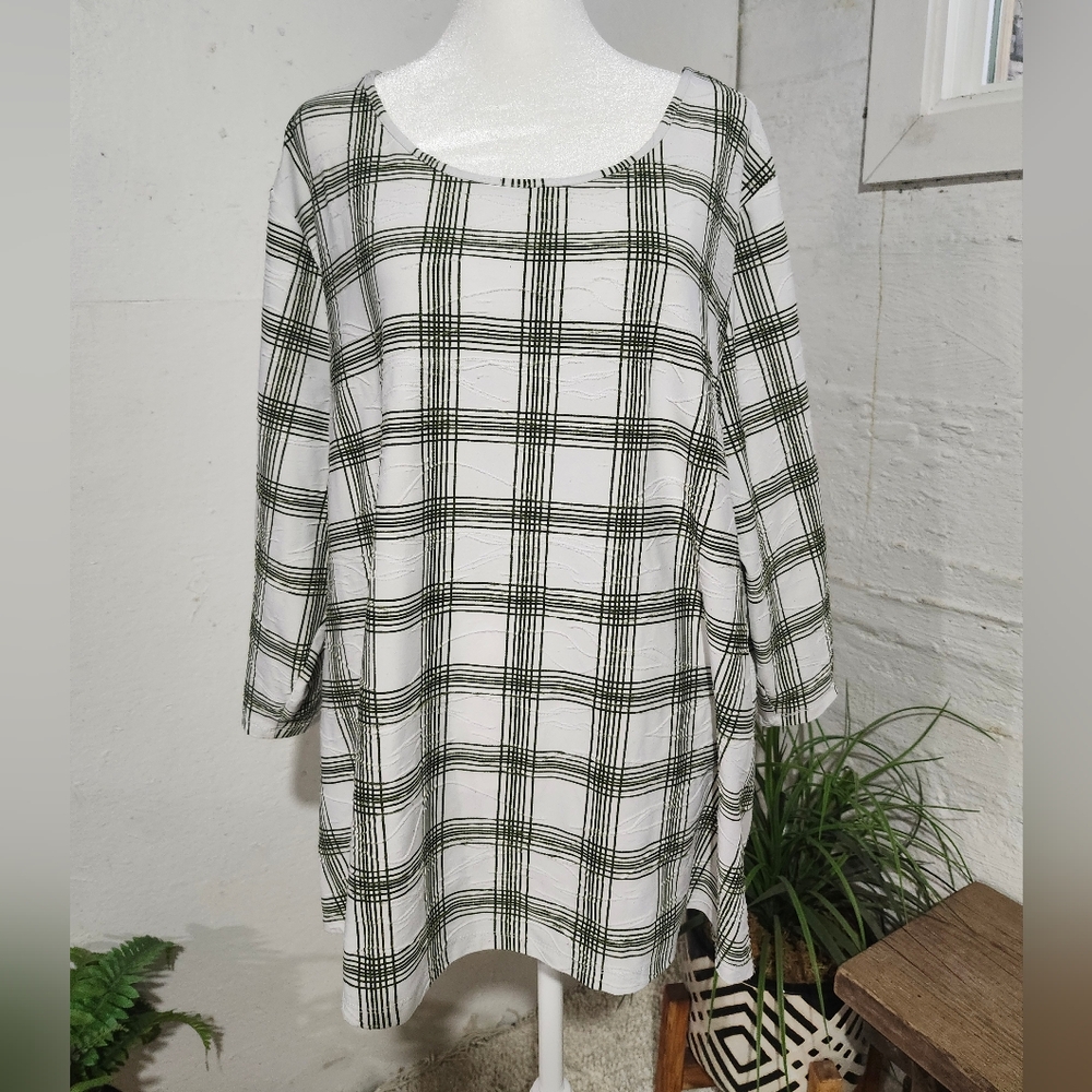 Emily Daniels‎ Plaid Tunic Top - Green and White Size 3X Women's